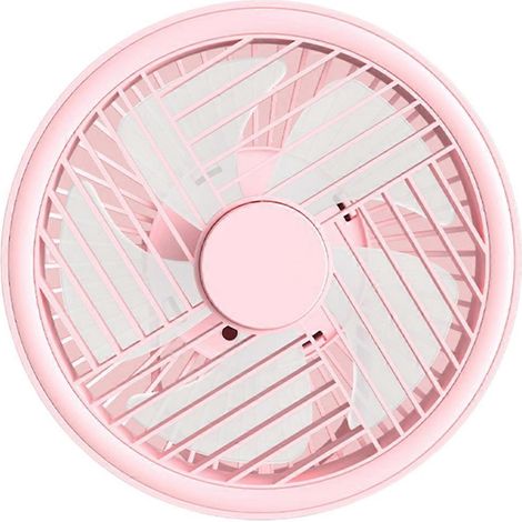 Ventilateur de camping à vitesse réglable, rotatif à 360°, à suspendre, pour la maison ou le bureau - 1500 mAh - Rose (1/4)