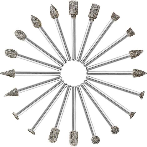 20-teiliges Diamantfräser-Set, 3 mm Schaft (1/8 Zoll), Zubehör für die Steinbearbeitung, kompatibel mit Rotationswerkzeugen (1/5)