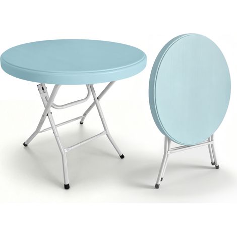 Pour réceptions et événements, gain de place assuré, table mange-debout pliante Ø 80 cm, clipsable sans outil bleu clair (1/5)