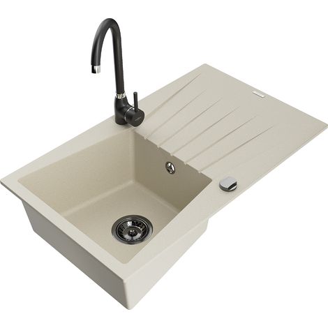 Mexen Cesar lavello in granito a 1 vasca con gocciolatoio e rubinetto da cucina Telma, beige - 6514-69-670200-70 (1/5)