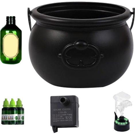 Diffuseur Chaudron, Diffuseur Chaudron Halloween Décor, Chaudron Noir avec Bouteilles De Potion Flottantes À Bulles pour Décoration Extérieure (1/5)