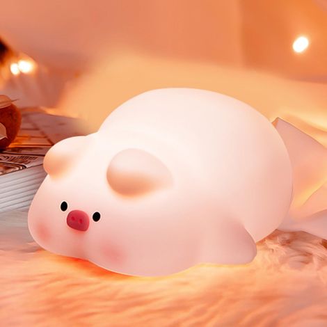 Veilleuse cochon mignonne - En silicone -Lampe de chevet tactile - Chargement USB - Lampe de chevet pour chambre d'enfant - Décoration pour garçons (1/5)