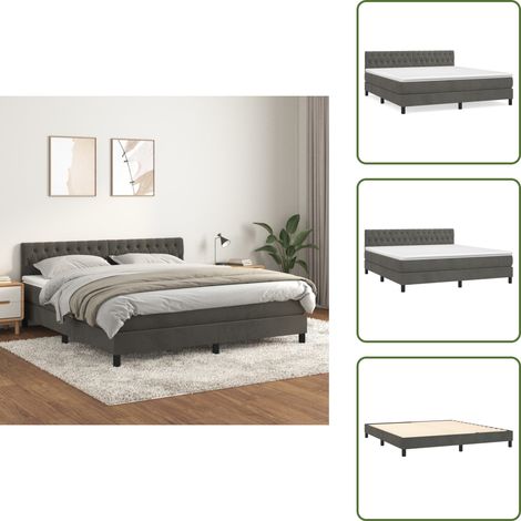 Sommier à lattes de lit et matelas Gris foncé 180x200cm Velours - Lit Tapissier - Lit Velours - Lit Double - Literie - Chambre À Coucher (1/5)