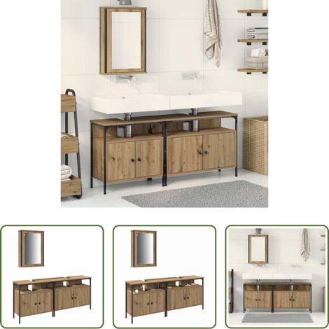 vidaXL Spiegel Waschbecken - Badezimmer Waschbeckenmöbel mit Regal 3 pcs Braun Holzwerkstoff (1/5)