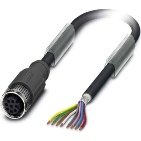 M12 Sensorleitung PUR 8-polig Buchse gerade geschirmt/schlepp. A-Kodierung, Länge 2,0 Meter schwarzgrau RAL 7021, Kabel Außendurchmesser 5,9mm - 1 Stück