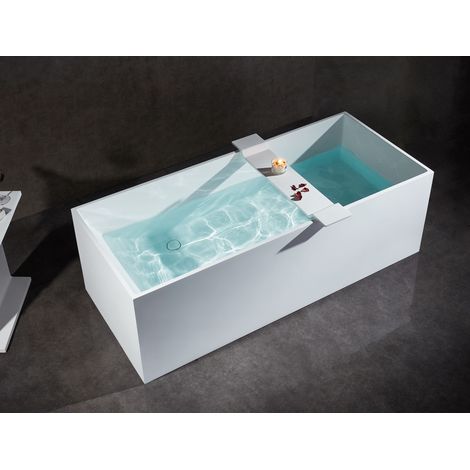 BERNSTEIN - Bañera exenta LUNA STONE de fundición mineral - 170 x 72 cm - Blanca - Accesorios opcionales:Incl. sifón, Incl. Montaje en soporte 1523C