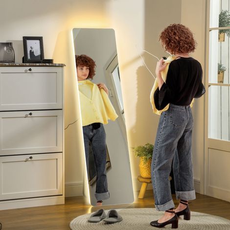Miroir corps entier 150x40 cm transparente avec lumière LED avec éclairage 3 couleurs, fonction mémoire