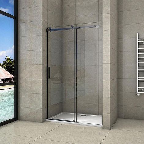 Duschabtrennung 8mm NANO ESG schwarz Schiebetür Nischentür 140X200cm Echtglas Duschtür Duschkabine Dusche Glastür (1/5)