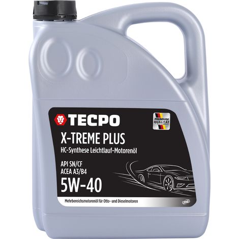 TECPO Motoröl 5W40 Öl X-TREME Plus Öl, 5 Liter 5W-40 Gebinde HC-Synthese für Diesel-und Benzinmotoren entspricht API SN/CF / ACEA A3/B4 / 502/505 / 226.3/226.5 / Longlife 01/98