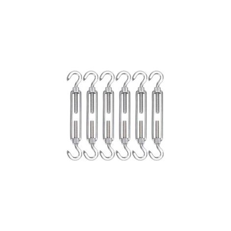 M5 Stainless Steel Cable Tensioner, Pack of 6 Adjustable Heavy Duty Wire Hook and Hook Tensioner for Rope, Cable, Clothesline, Grille for Sun Shade Installation (1/4)
