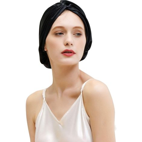 22 Momme 100% Mulberry Silk Sleep Cap for Women - Natural Silk Hair Care for Sleeping, Silk Cap with Elastic That Stays On The Head, Classic Pleated (1/5)