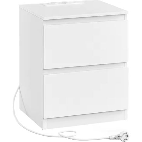 ORION91oficial® - Mesita de Noche  Regleta de Enchufes  Estación de Carga  Mesa Auxiliar  2 Cajones  2 Tomas AC  2 Metros de Cable  2 Puertos USB-A  Salón  Dormitorio  Habitación  Color Bla (1/5)
