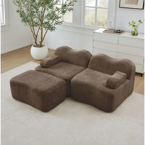 Canapé d'angle modulable 192x167x70 cm en velours marron, gain de place pour salon FloraGrace (1/5)