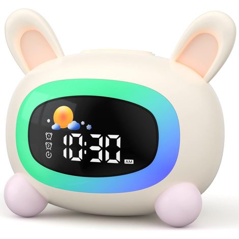 Educational Day/Night Children's Alarm Clock,  Kids Alarm Clock with Night Light,  Sound Machine,  Two Alarms,  Weekend Mode,  Rechargeable Sleep Training Alarm Clock for Boys and Girls,  Rabbit (1/5)