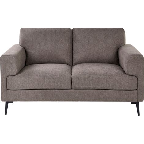 2 Seater Sofa Brown Fabric Upholstery Iron Legs Minimalistic Mid Cenutry Modern Style LOUSTO (1/5)