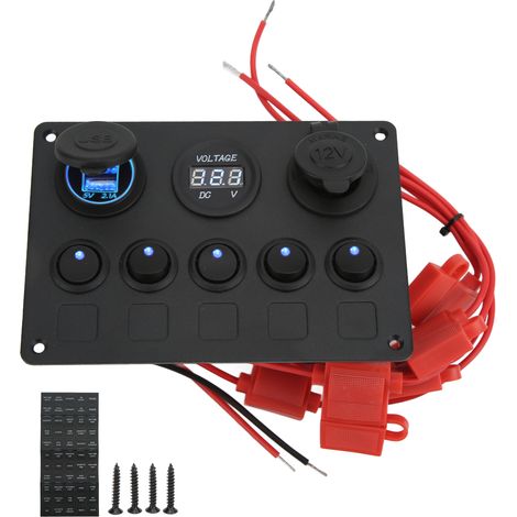 Panneau Interrupteurs Rond 12/24V 5 Positions USB Double Chargeur Voiture Protection Surchauffe Bateau Tableau Commande (1/5)
