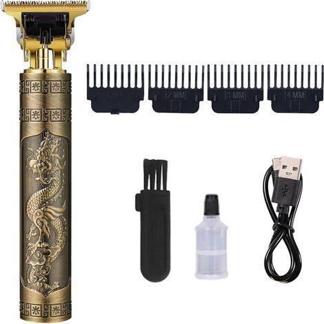 Rasoir électrique Hommes Tondeuse à Barbe Cheveux Professionnel Finition Sans fil Dragon Doré Rétro T-Blade Salon de Coiffure Cadeau (1/5)