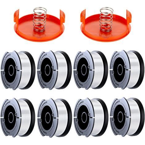 8er-Pack Trimmerfadenspulen, kompatibel mit Black & Decker Trimmern, A6481 A6485 1,65 mm Trimmerfadenspule (8 Trimmerfäden, 2 Schutzkappen, 2 Federn) (1/5)