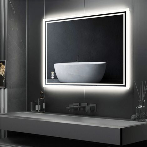 Badspiegel mit Beleuchtung 60x80 cm, Badezimmerspiegel Wandspiegel mit 3 Touchschalter und Speicherfunktion, Beschlagfrei Dimmbar Lichtspiegel IP65 Energiesparend (1/5)