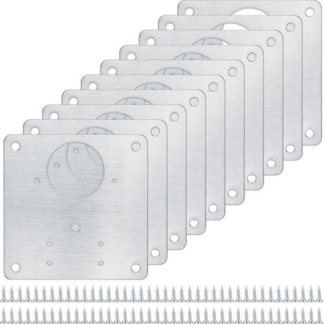 Lot de 10 Plaques de Réparation pour Charnières de Placard en Acier Inoxydable avec 80 Vis, Supports de Fixation Plat pour Réparer les Portes d'Armoire de Cuisine