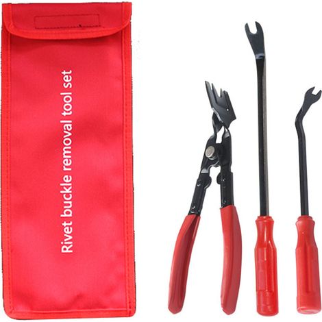 Kit de réparation auto 3 pièces : pince à clips, dépose-agrafes et outil de dépose pour panneaux de porte et tableau de bord, avec sac de rangement. (1/5)