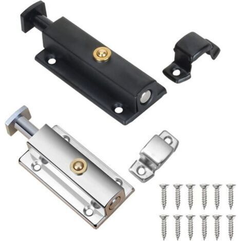 2 Pièces Verrou Porte Interieure, Serrure de Porte de Salle de Bain avec Bouton à Ressort, Argent, Noir Serrure de Porte Automatique 4 Pouces/100mm, pour Sécuriser Porte de Chambres, Placards