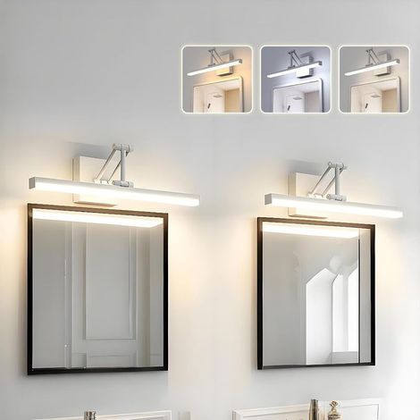 2 Pièces Appliques Pour Salle De Bain Miroir Blanc Avec Interrupteur 3000K 4500K 6000K 48.5CM 12W, Éclairage Murale Pour Tableau Avec Pliable Support Télescopique, Led Lampe Murale De Chevet (1/5)