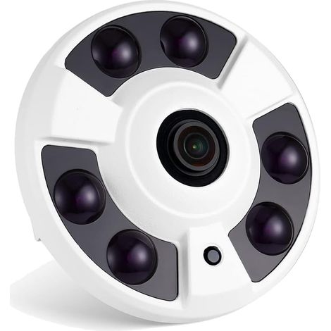 JSSEVN - 5MP PoE Fisheye IP-Kamera, HD-Innenraum-Überwachungskamera mit 1,7-mm-Objektiv, 180-Grad-Betrachtungswinkel, 6 Array-IR-LEDs, Nachtsicht, P2P, H.265 (Weiß) (1/5)