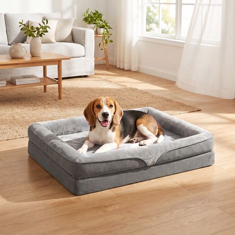Coussin pour chien avec bords surélevés, fond antidérapant, aspect lin, lavable et résistant aux éclaboussures, 91 x 68 x 16 cm (1/5)