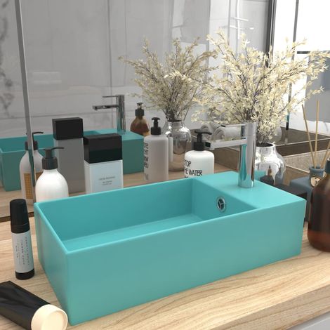 Lavabo de salle de bain avec trop-plein, en céramique, vert clair