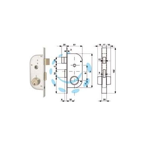 SERRATURA INFIL. CANCELLI 2 MAND. E SCR. SEP. + QUADRO CIL. FISSI 147 - mm.32 (147.32.0)