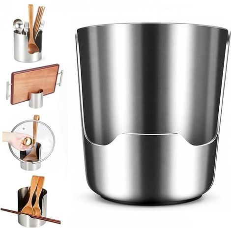 Support multifonction en acier inoxydable pour ustensiles de cuisine repose-cuillère 2-en-1 pour plan de travail support vertical gain de place pour spatules, louches et autres ustensiles. (1/5)