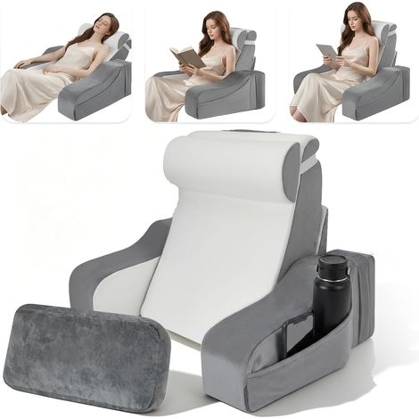 Coussin de lecture pour lit et canapé, réglable à 30 °/45 °/90 ° avec traversin et accoudoirs amovibles, coussin de lit, dossier pour canapé pour s'asseoir dans le lit, canapé, lire, regarder la (1/5)