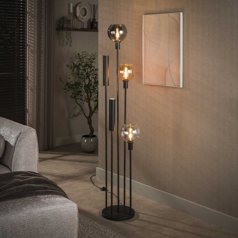 Stehlampe 5-Licht-Stufenleuchte aus farbigem Glas und schwarzem
