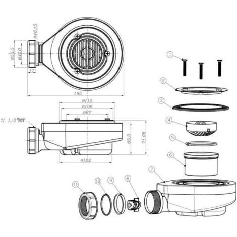 NALOOKAMIC Bonde Douche Siphon Douche ABS Bonde de Douche Extra Plate ∅90 Bianco Receveurs Extra-Plats