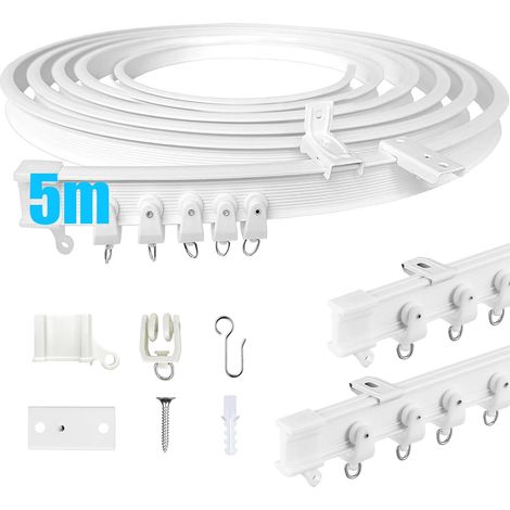 Kit de Rail de Rideau Plafond Pliable, 5M Rail de Rideau Flexible avec 40 Crochet pour Maison Chambre Fenêtre Salle de bain Bureau (1/4)