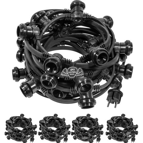 Guirlande Guinguette Professionnelle IP65 50m Noire Raccordable - Guirlande Lumineuse pour ampoule E27 150 Douilles - Guirlande Guinguette Extérieure pour Terrasse Jardin Bar (1/5)