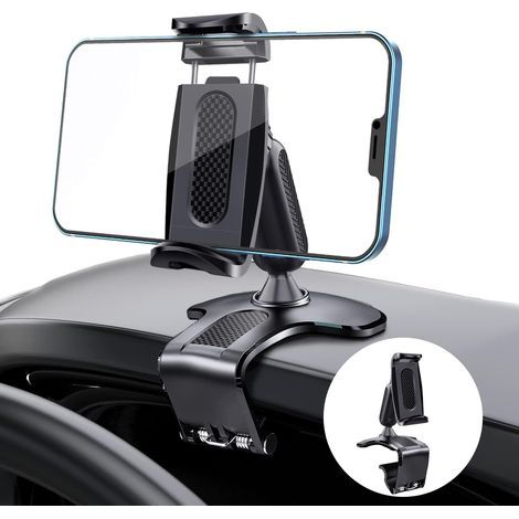 Car Phone Holder Clamp, 360°+180° Rotation, Used for Sun Visor, Dashboard, and Rearview Mirror, Suitable for 4-7 Inch Phones and GPS (1/5)
