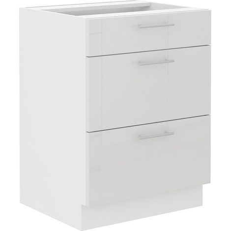 Unterschrank 60 Lara Weiß Hochglanz Küchenzeile Küchenblock Küche Soft-Close (1/5)