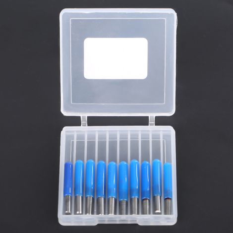 10-teilige Box 3.175 Blau beschichtetes Wolframstahl-Gravierwerkzeug CNC-Schnitzwerkzeug (20°0.1) (1/5)