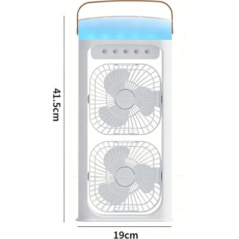 climatiseur mobile sans évacuation,2 ventilateurs Vents forts,3档,5 ports pulvérisation,Recharge USB-C,Chambre Travail,Blanc (1/4)