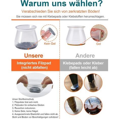 32-teiliges Set Stuhlbeinkappen, Schutzkappen für Stuhlbeine, transparente Stuhlbeinkappen mit Filzgleitern (1/4)