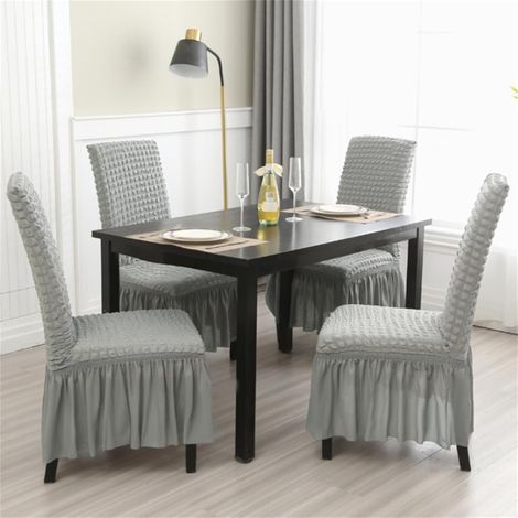 Housses de chaises élastiques lavables pour restaurant, ensemble de 2 pièces, housses de chaises amovibles, housses de protection pour chaises de cuisine avec jupes (gris clair, ensemble de 2 pièces) (1/5)