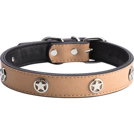 Weiches PU-Halsband für Hunde und Katzen mit Schnalle und Riemen (Beige L) (1/5)