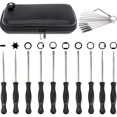Outil de réglage du carburateur et jeu de tournevis (incluant tournevis cannelé, Pacman, double D, etc.), avec brosse de nettoyage (1/3)