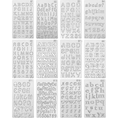 12 Stück Alphabet-Schablonen, wiederverwendbar, Buchstaben-Malschablonen, Kunststoff, DIY, Zeichnung, Sprühskala, Templ (1/5)