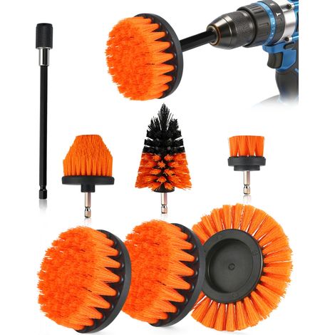 Lot de 7 brosses pour visseuse sans Fil - Brosse Douce et Dure - Brosse de Nettoyage - Kit de brosses - pour Voiture, Salle de Bain, Cuisine, Coussins, Jantes (1/5)