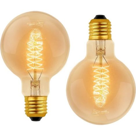 Ampoule Vintage Globe G80 E27 Dimmable 60W Blanc Chaud 2700K, 600lm, Ampoules de Décoration à Incandescence Rétro E27 Spirale Tungstène Filament Lampe, lot de 2 (1/5)