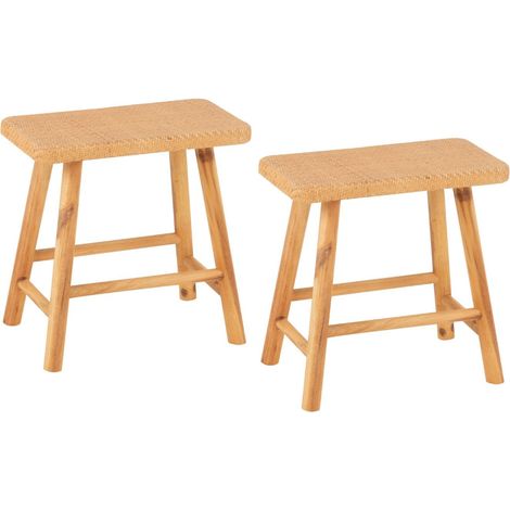 Tabourets en pin et rotin naturel (lot de 2) - LAOS (1/5)