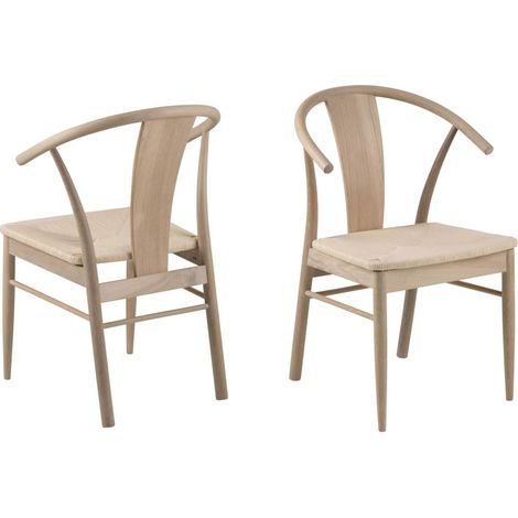 Lot de 2 chaises design avec accoudoirs 54x54x83 cm en chêne blanchi (1/5)